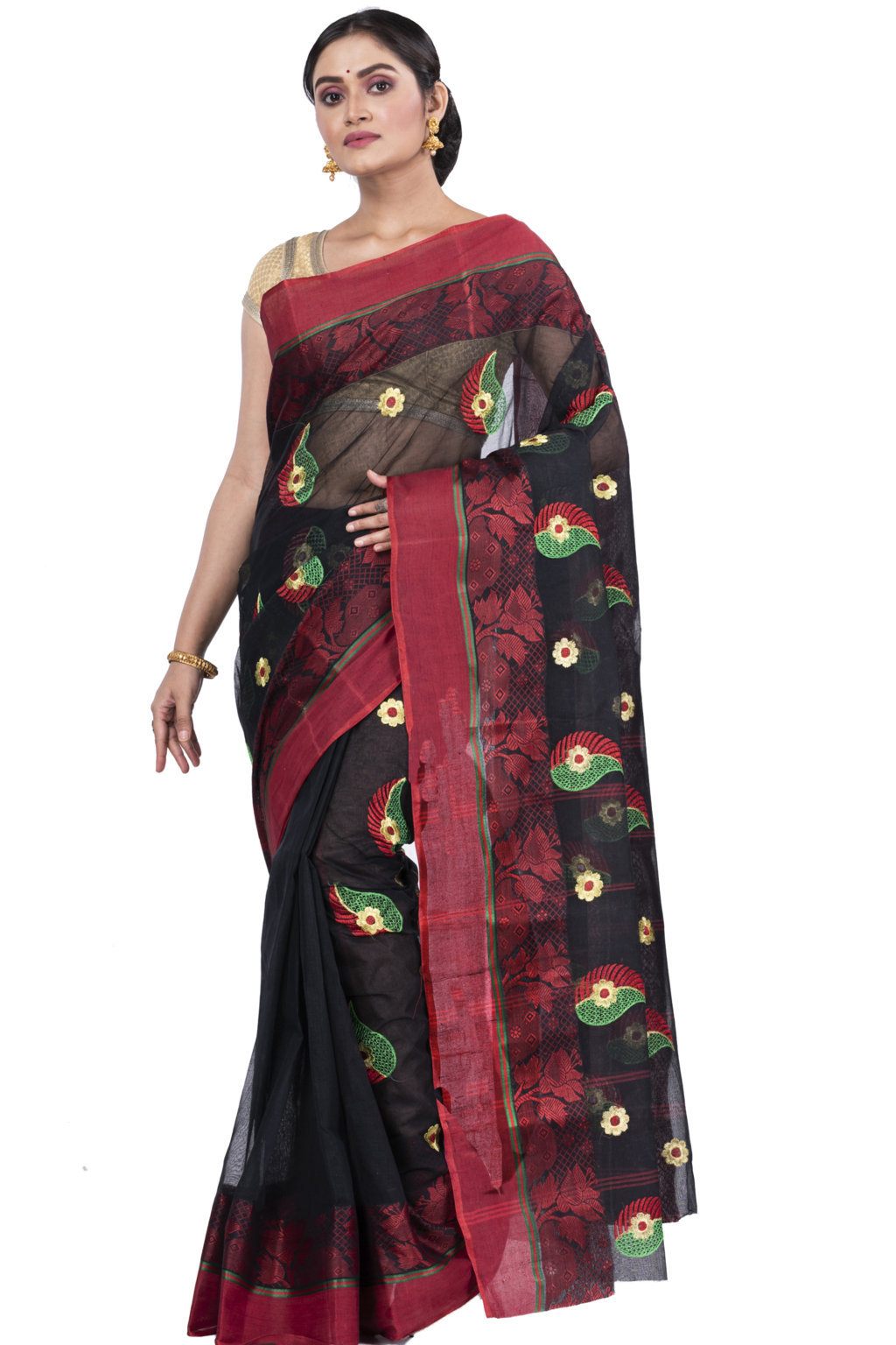 Black Pure Cotton Shanko_Embro Tant Embroidery (666)